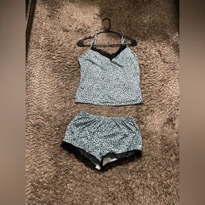 Amazon Blue and Black Leopard Print Chemise set